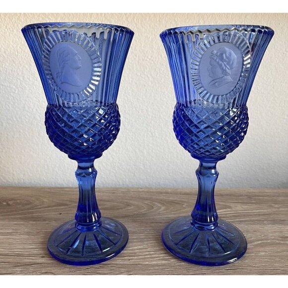 Fostoria Other - VTG Fostoria Avon Goblets Stem Cobalt Blue George & Martha Washington 1976